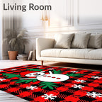 Red Black Buffalo Plaid Snowman Snowflakes Rug