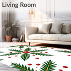 Christmas Green Pine Sprig Red Berry Rug