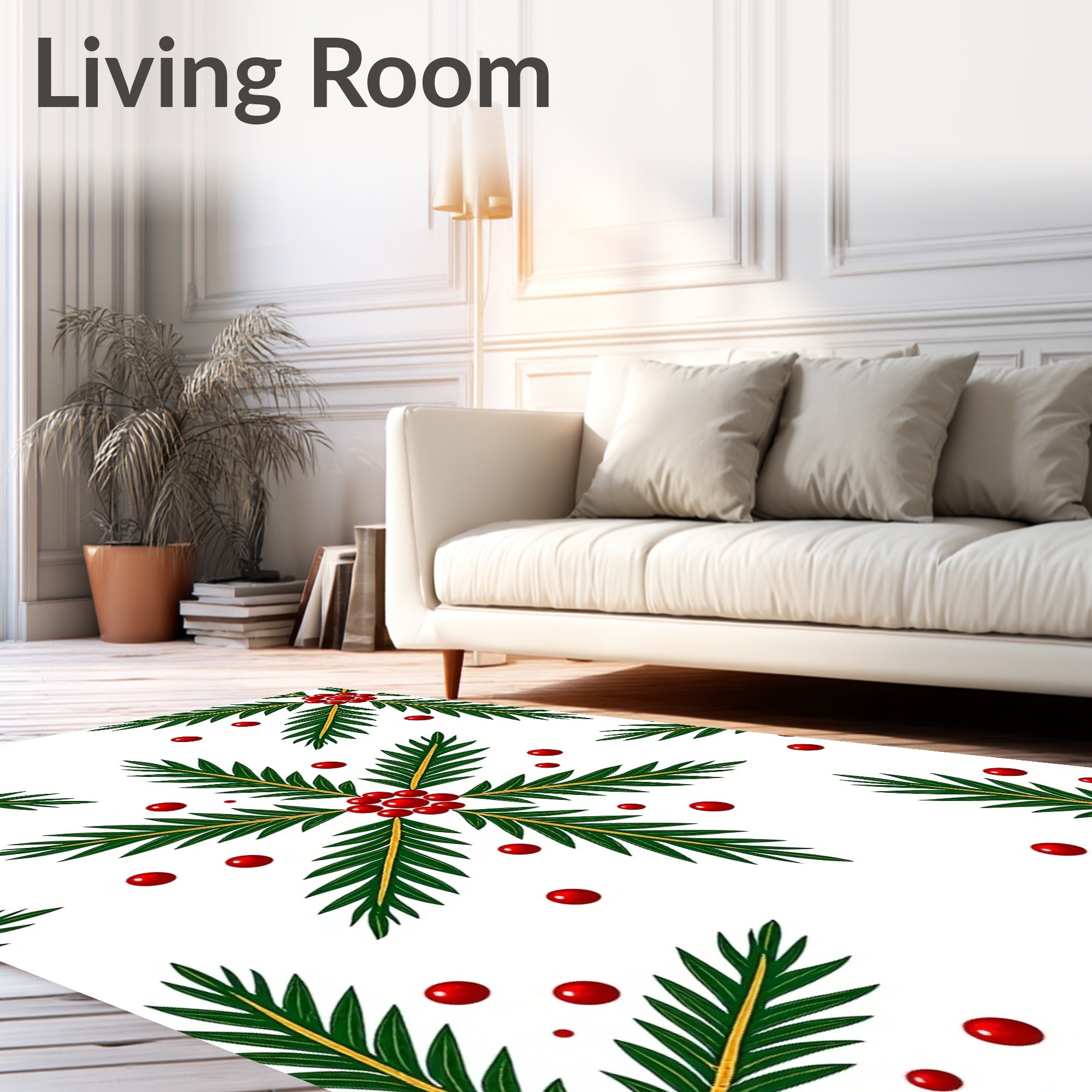 Christmas Green Pine Sprig Red Berry Rug