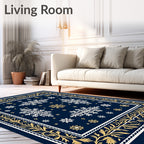Navy Gold Snowflake Border Rug