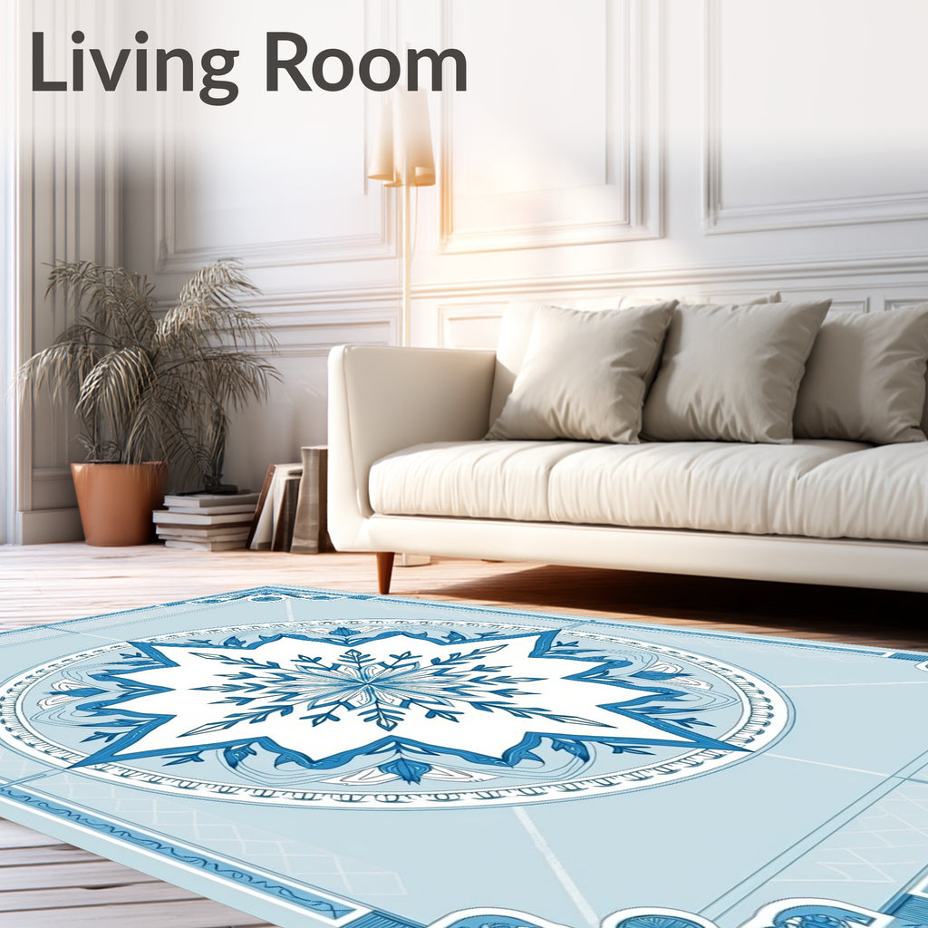 Ice Blue Starburst Mandala Rug