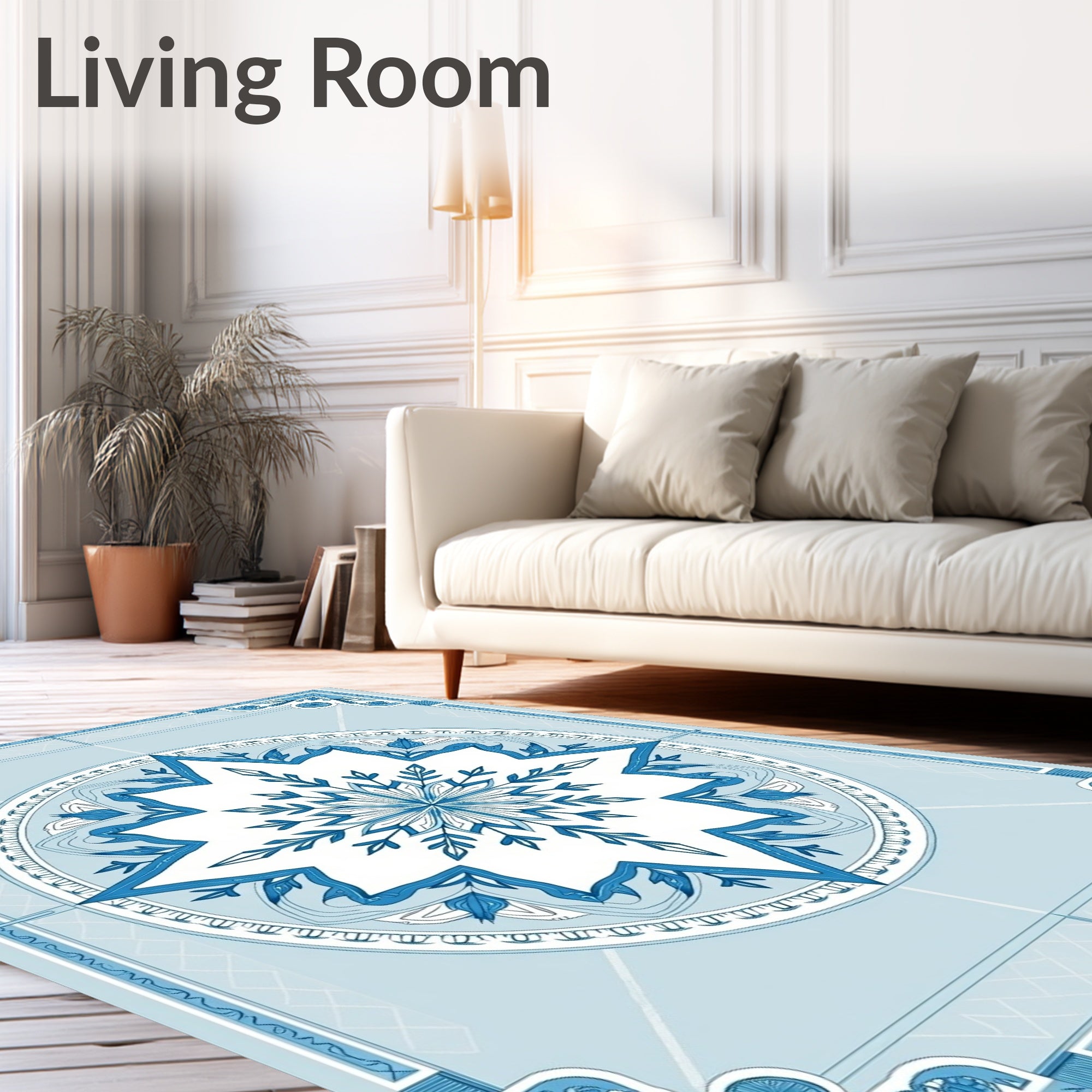 Ice Blue Starburst Mandala Rug