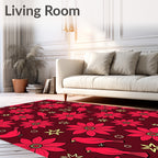 Crimson Floral Bird Whimsical Star Rug