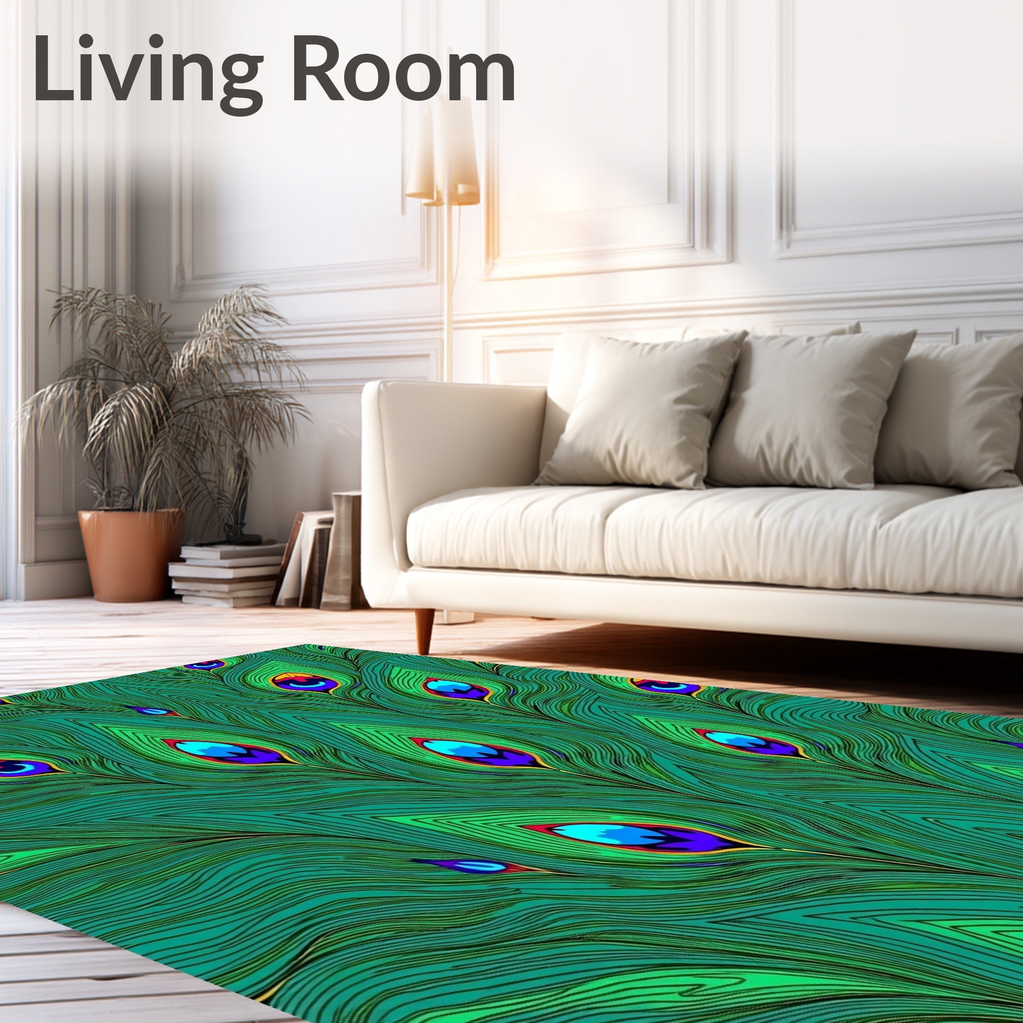 Emerald Peacock Feather Swirl Rug