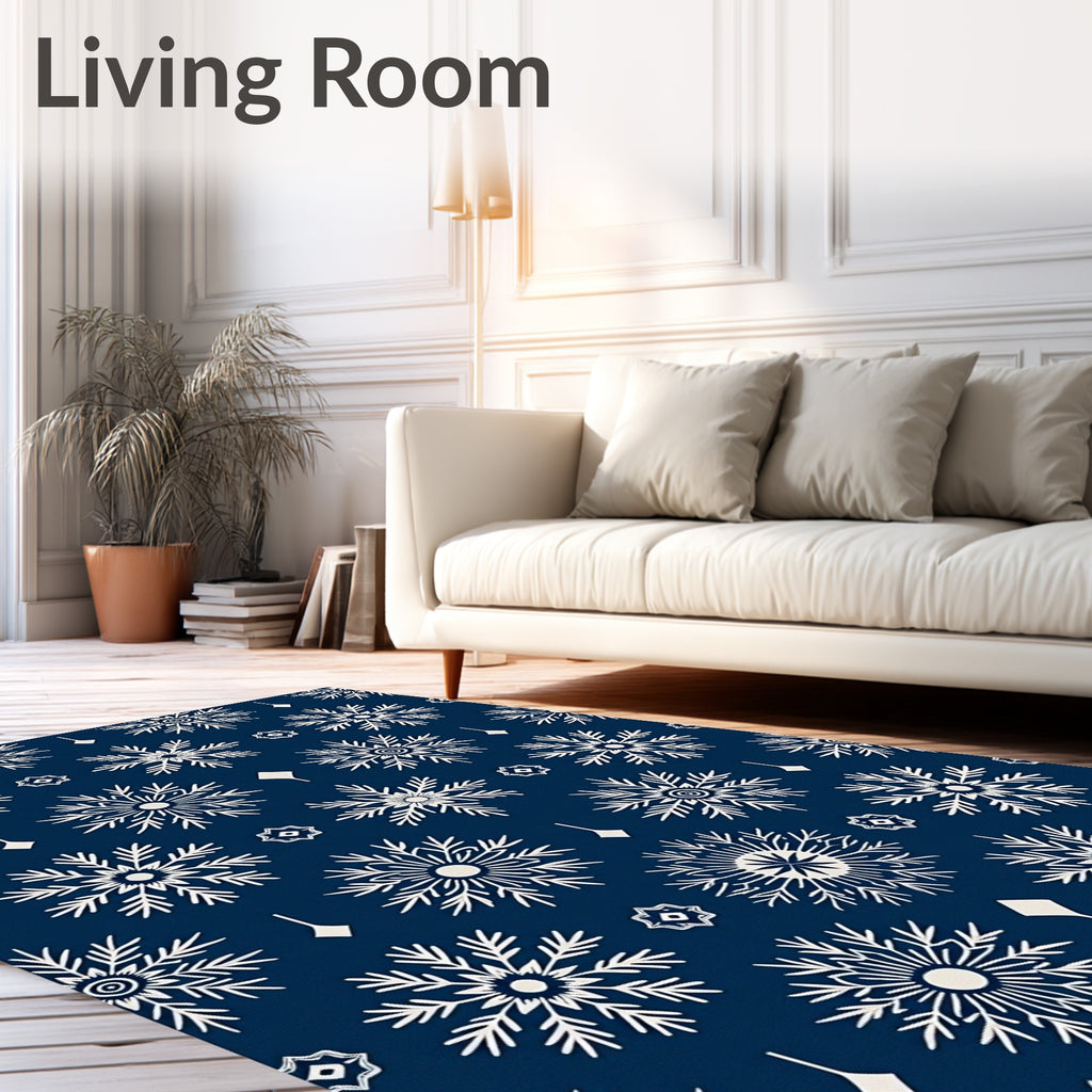 Navy Blue Snowflake Winter Wonderland Rug