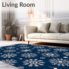 Navy Blue Snowflake Winter Wonderland Rug