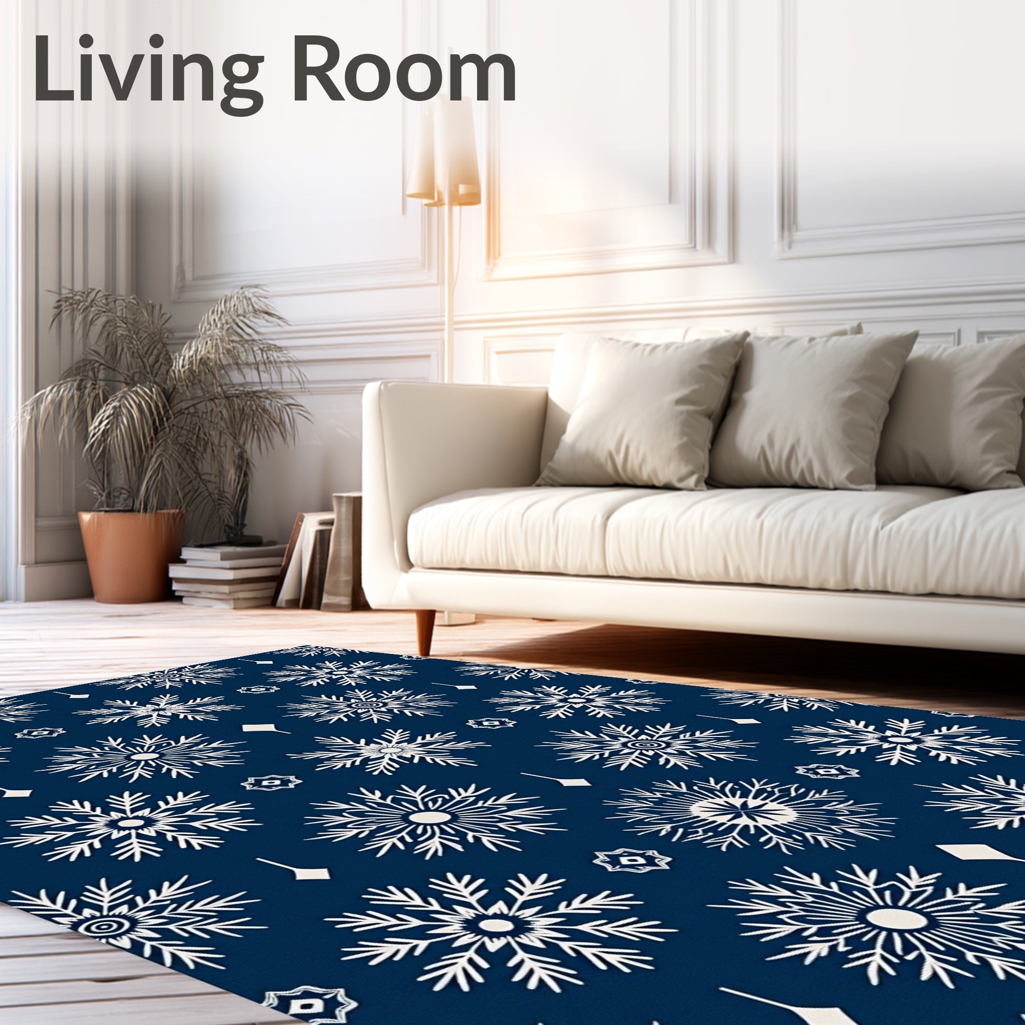 Navy Blue Snowflake Winter Wonderland Rug