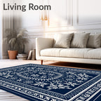 Deep Blue White Floral Mandala Rug