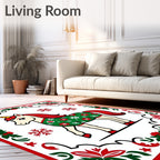 Festive Unicorn Christmas Snowflake Border Rug