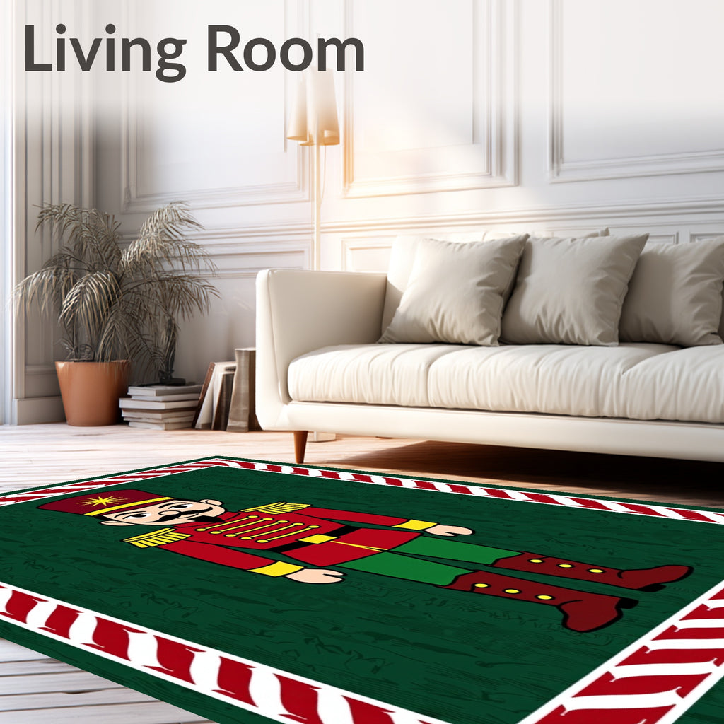 Festive Red Nutcracker Soldier Border Rug