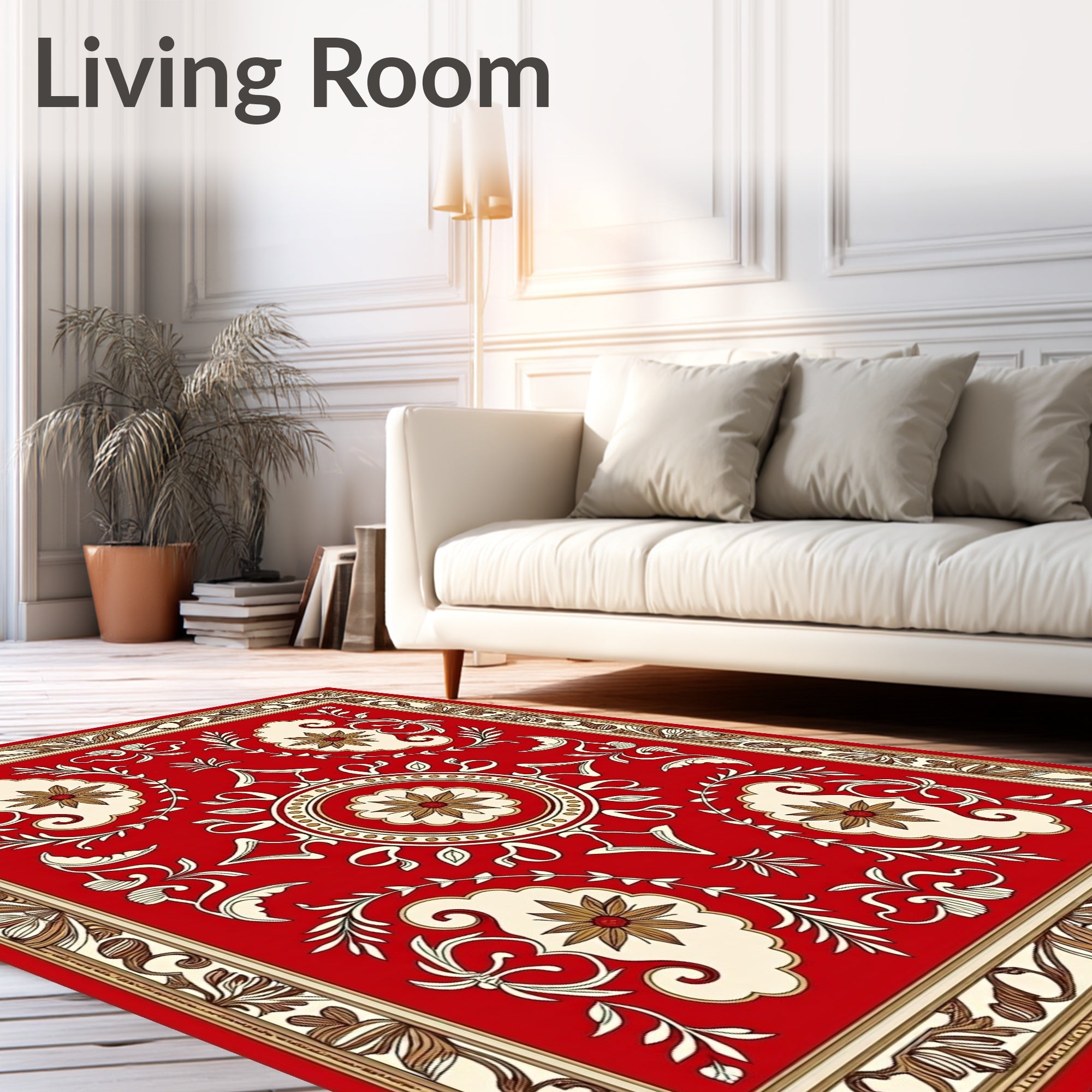 Crimson Ivory Floral Medallion Border Rug
