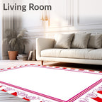 Whimsical Red Pink Floral Stripe Frame Rug