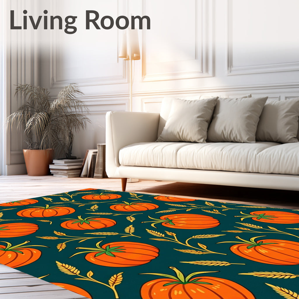 Orange Pumpkin Wheat Field Pattern Rug