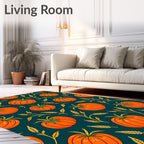Orange Pumpkin Wheat Field Pattern Rug