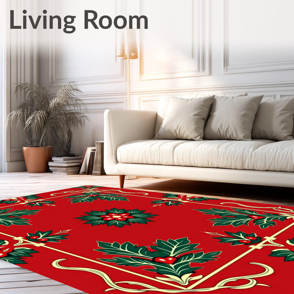 Crimson Holly Leaf Medallion Rug