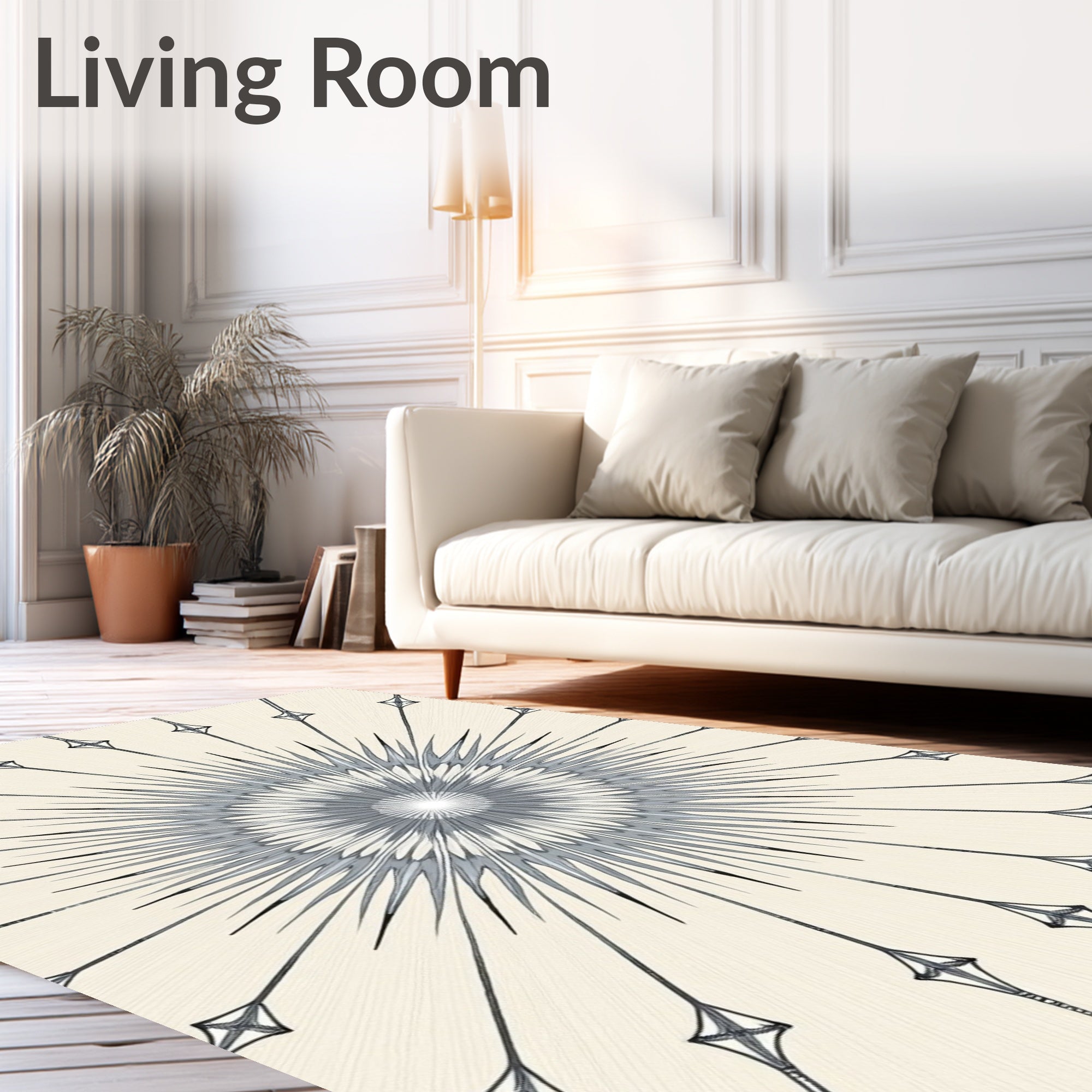 Neutral Sunburst Diamond Rays Rug