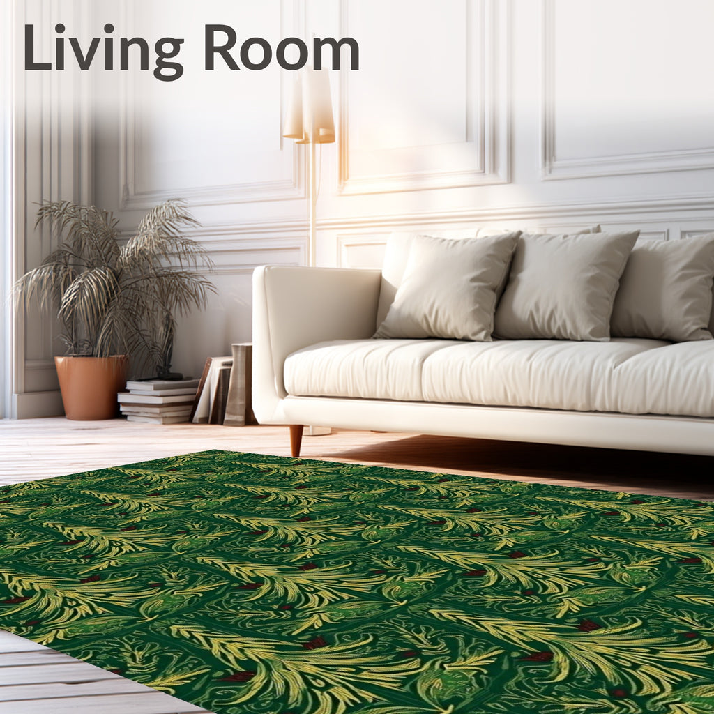 Vintage Green Pine Tree Medallion Rug