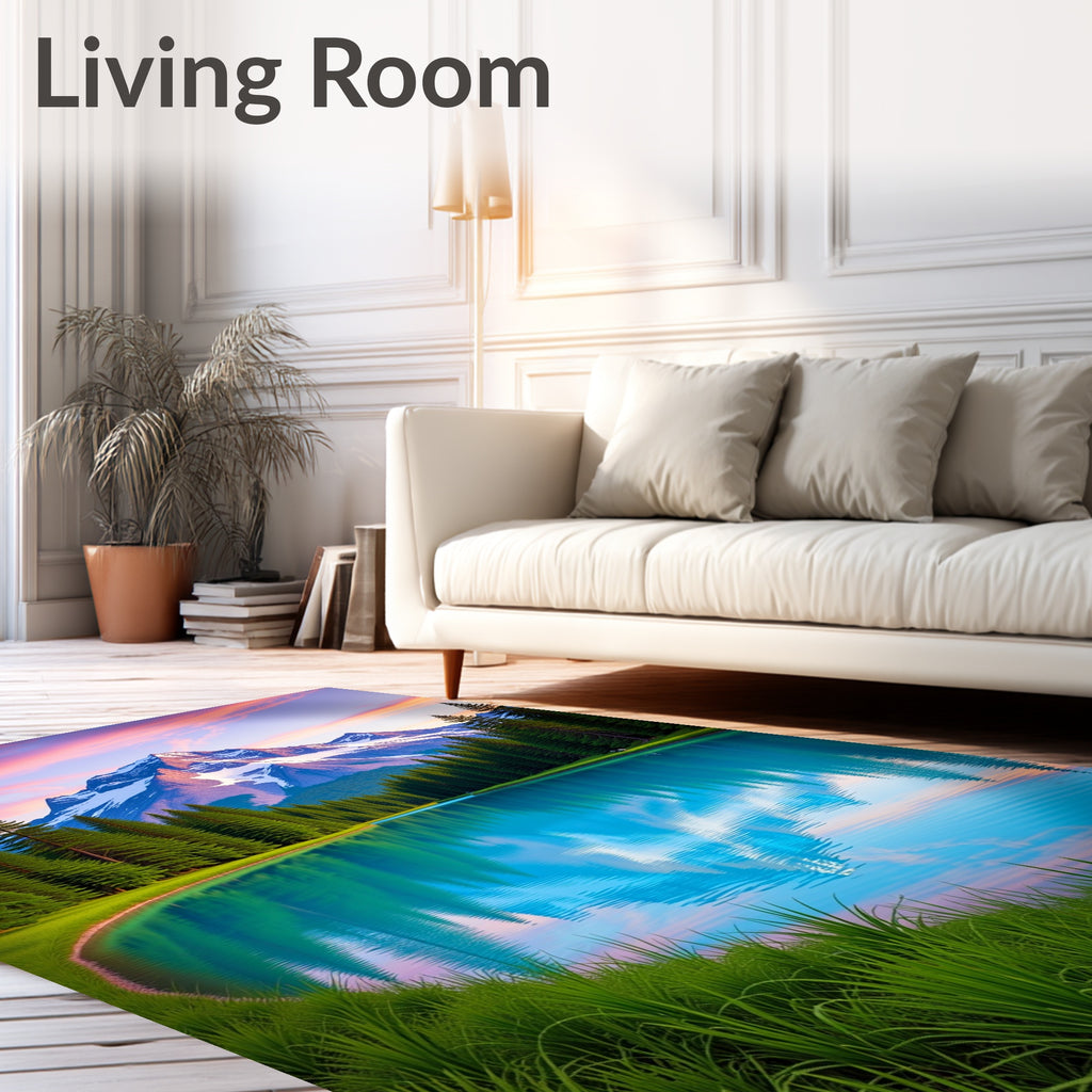 Serene Mountain Lake Sunset Reflection Rug