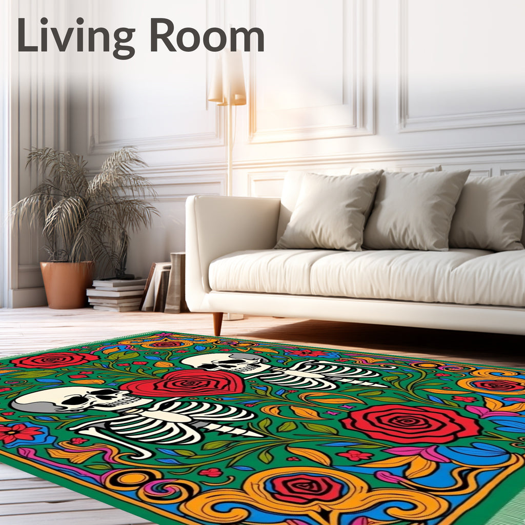 Skeleton Love Rose Floral Garden Rug