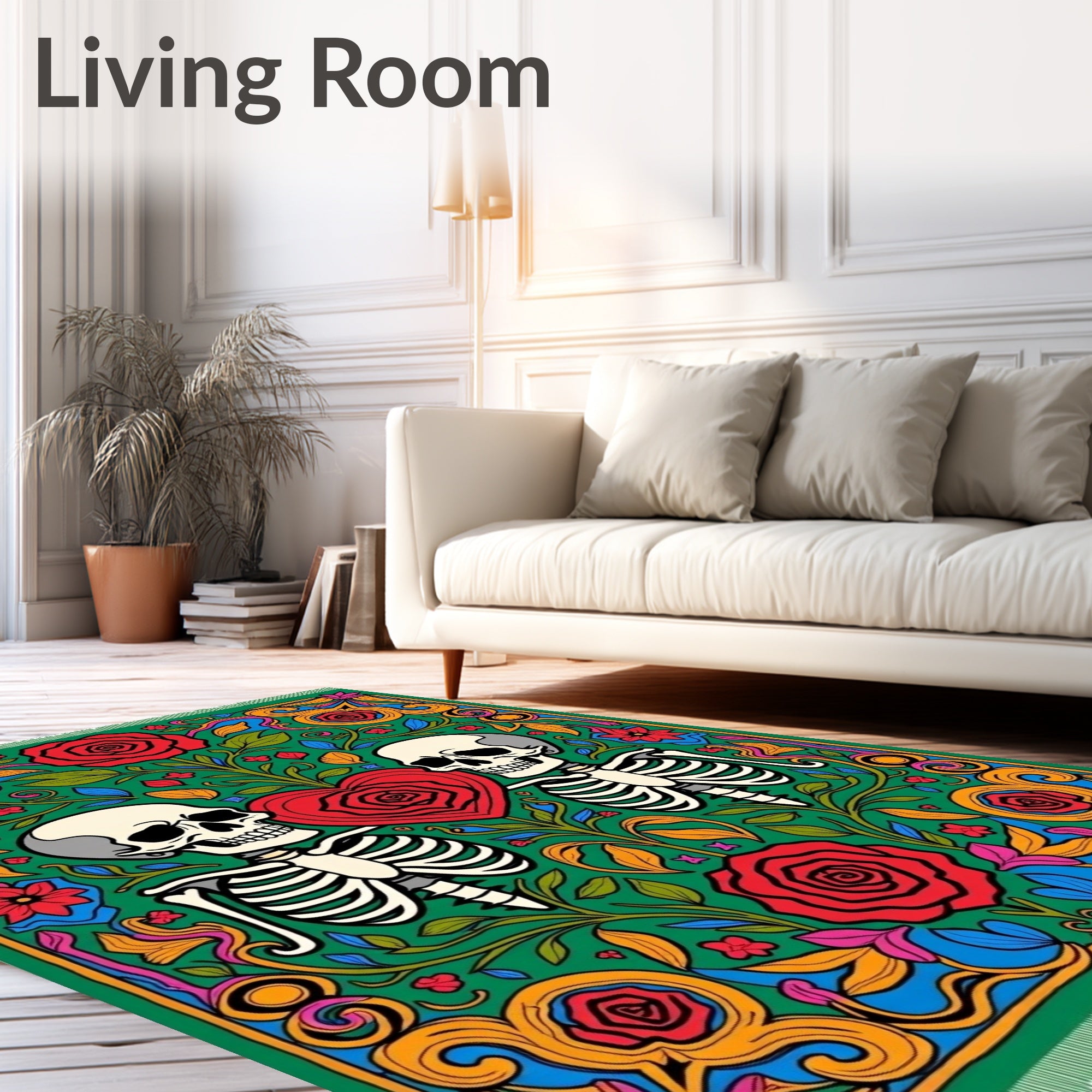 Skeleton Love Rose Floral Garden Rug
