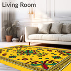 Golden Yellow Floral Motif Medallion Rug