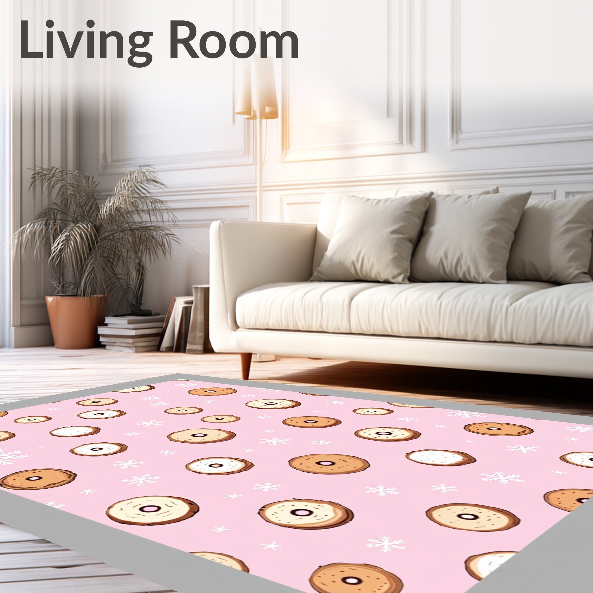 Pink Donut Snowflakes Playful Repeat Art Rug
