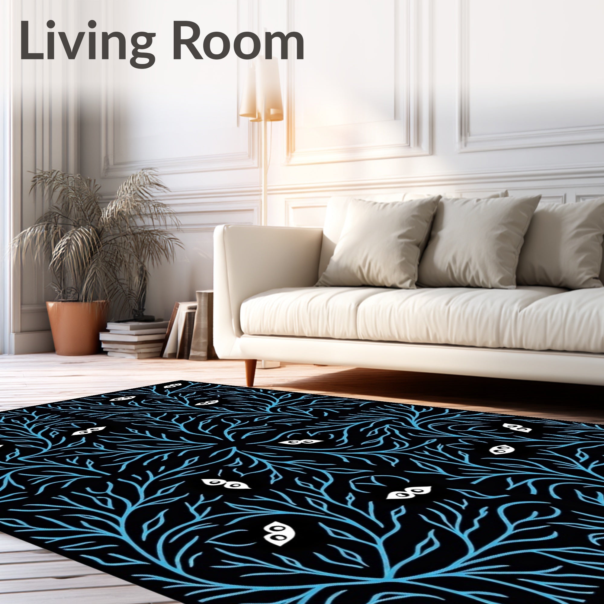 Black Cyan Branch Eyes Rug