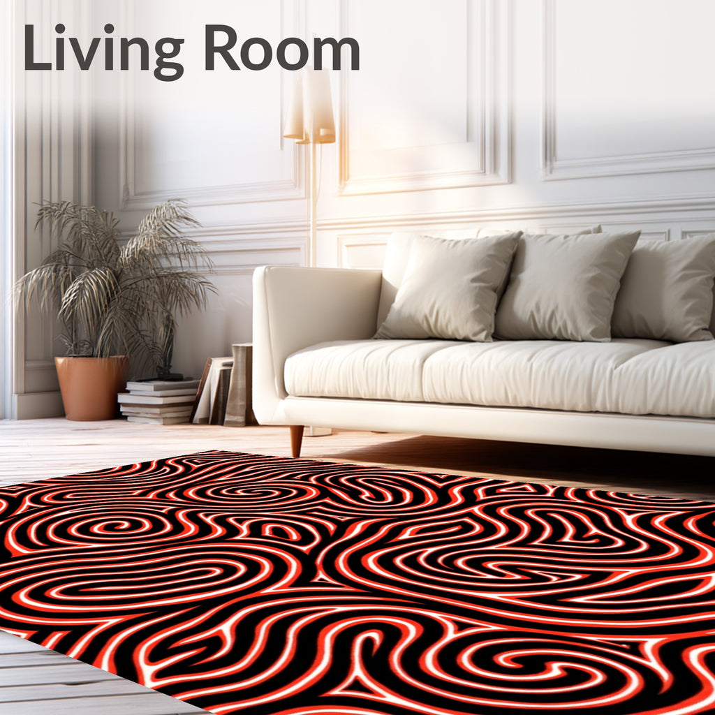 Bold Red Black Maze Lines Rug