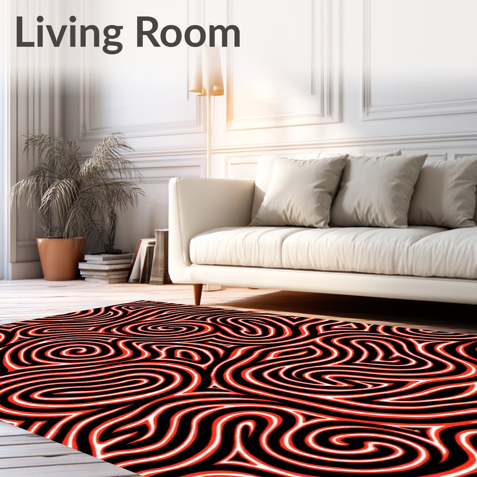 Bold Red Black Maze Lines Rug