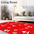 Red White Green Whimsical Folk Elements Rug