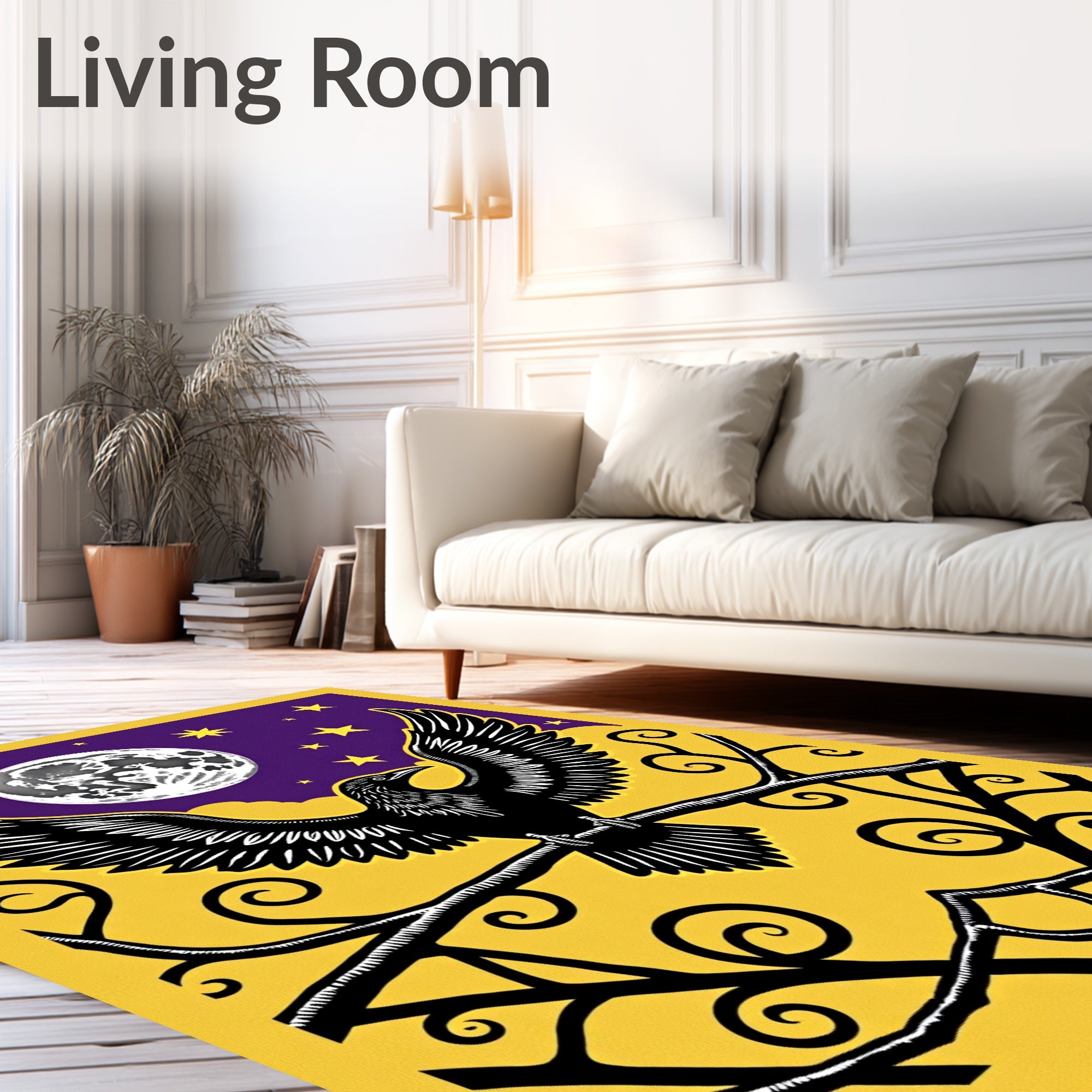 Yellow Crow Moon Stars Art Rug