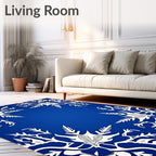 Deep Blue White Foliage Corner Rug