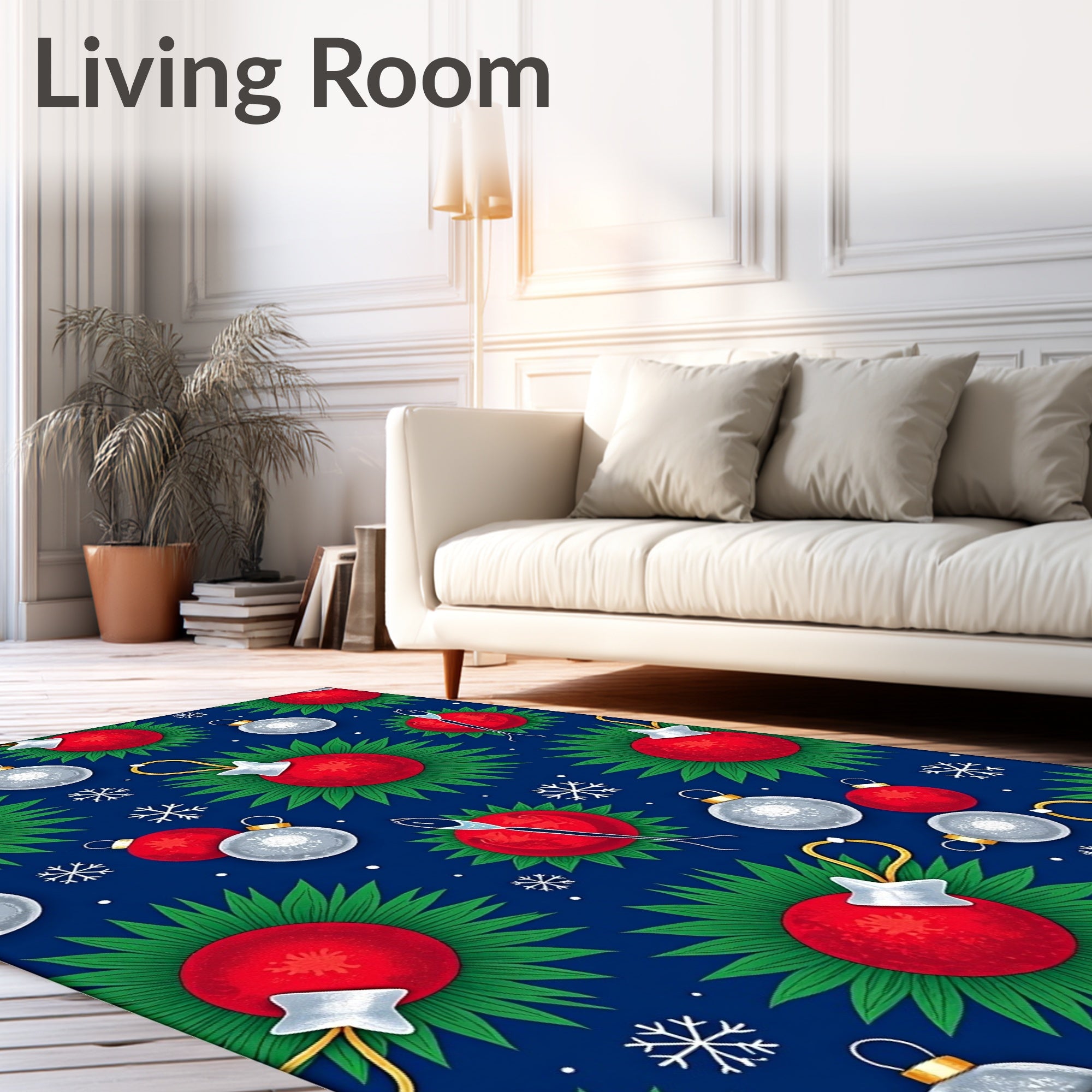 Festive Red White Blue Ornaments Rug