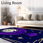 Purple Bird Moon Stars Art Deco Rug