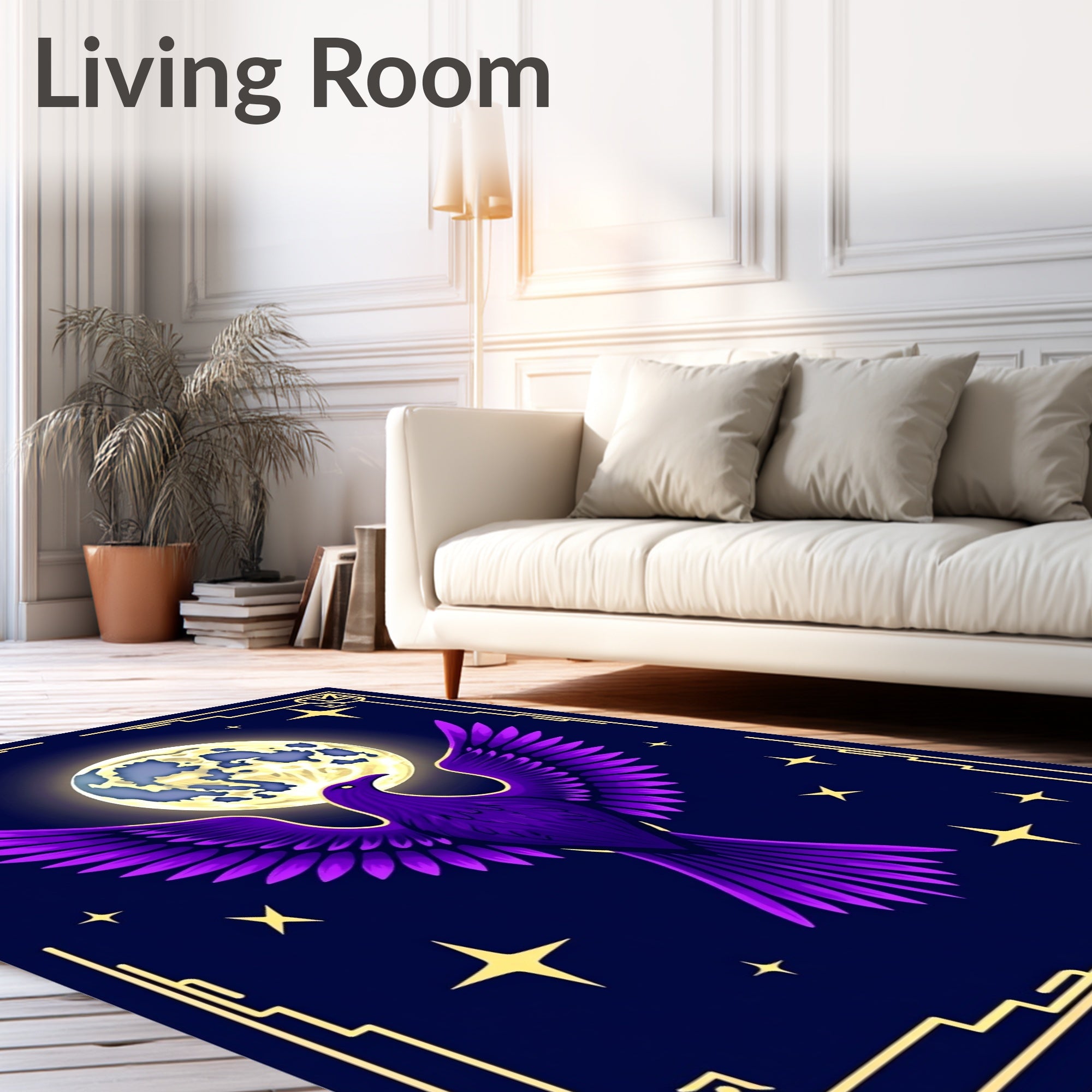 Purple Bird Moon Stars Art Deco Rug