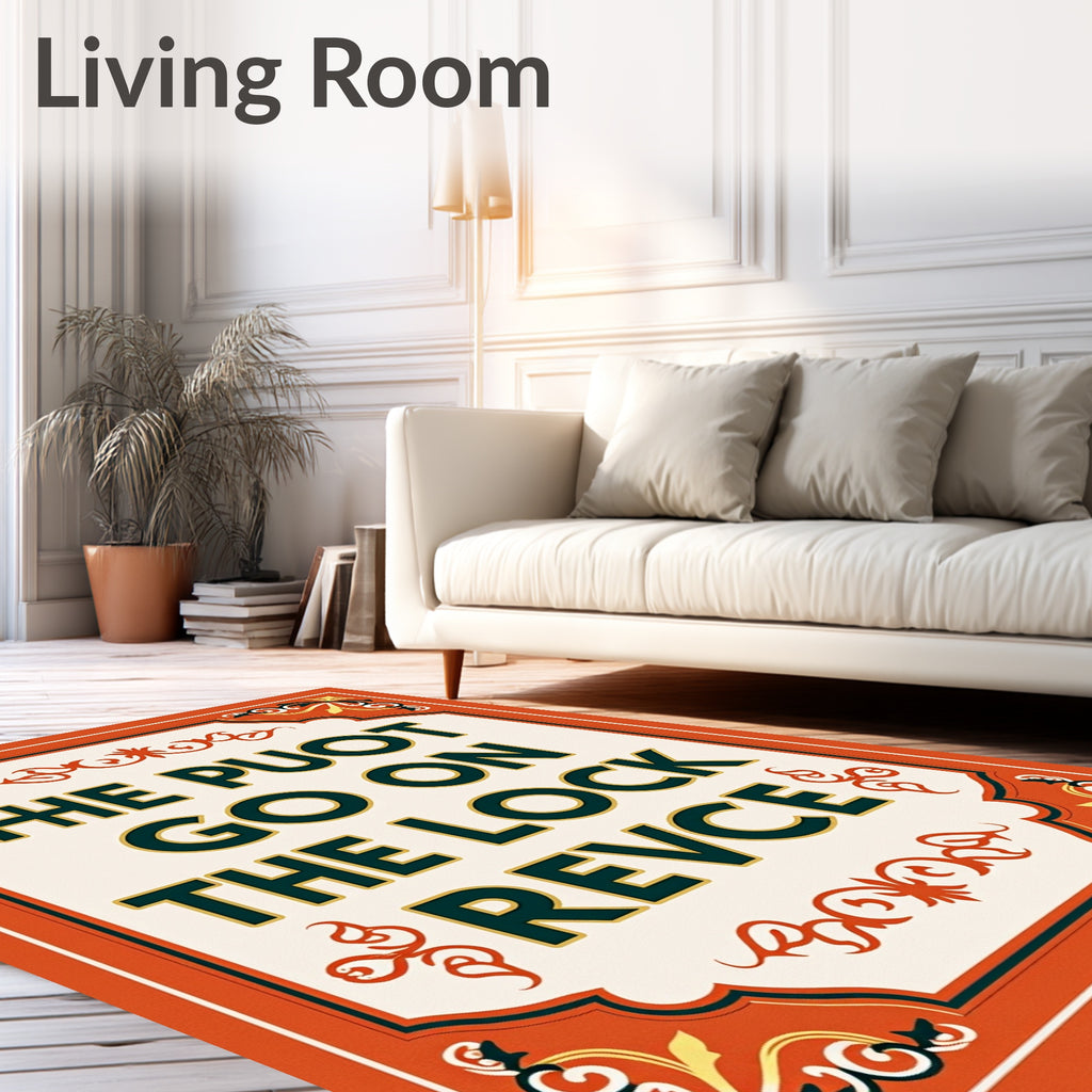 Orange Cream Floral Acanthus Border Rug