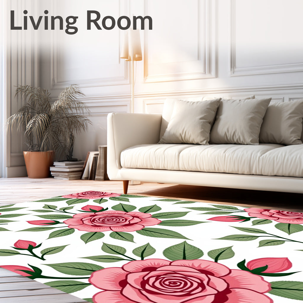 Pink Rose Garden Botanical Arrangement Rug