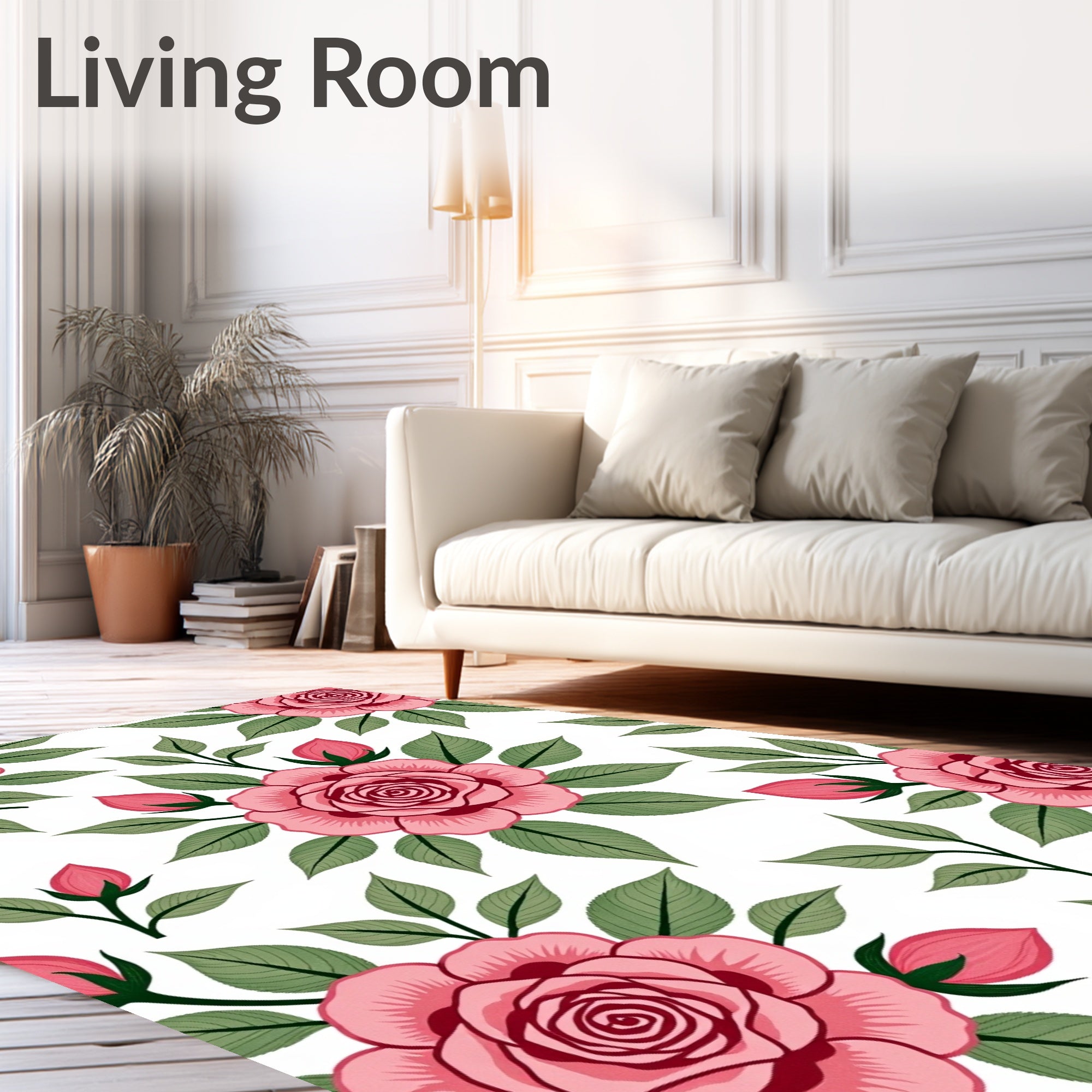 Pink Rose Garden Botanical Arrangement Rug