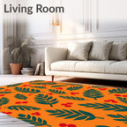 Dark Teal Leaf Berry Orange Rug