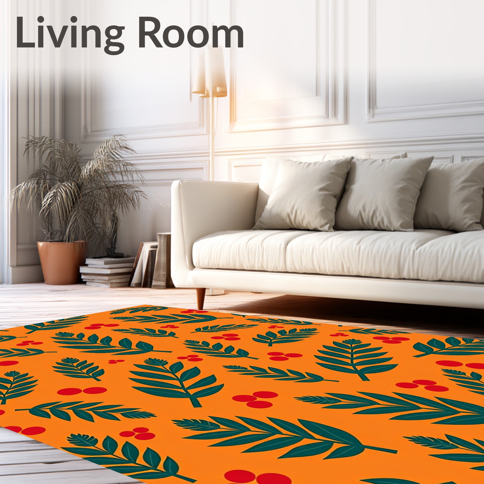Dark Teal Leaf Berry Orange Rug