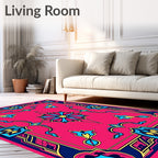 Vibrant Pink Blue Floral Medallion Rug