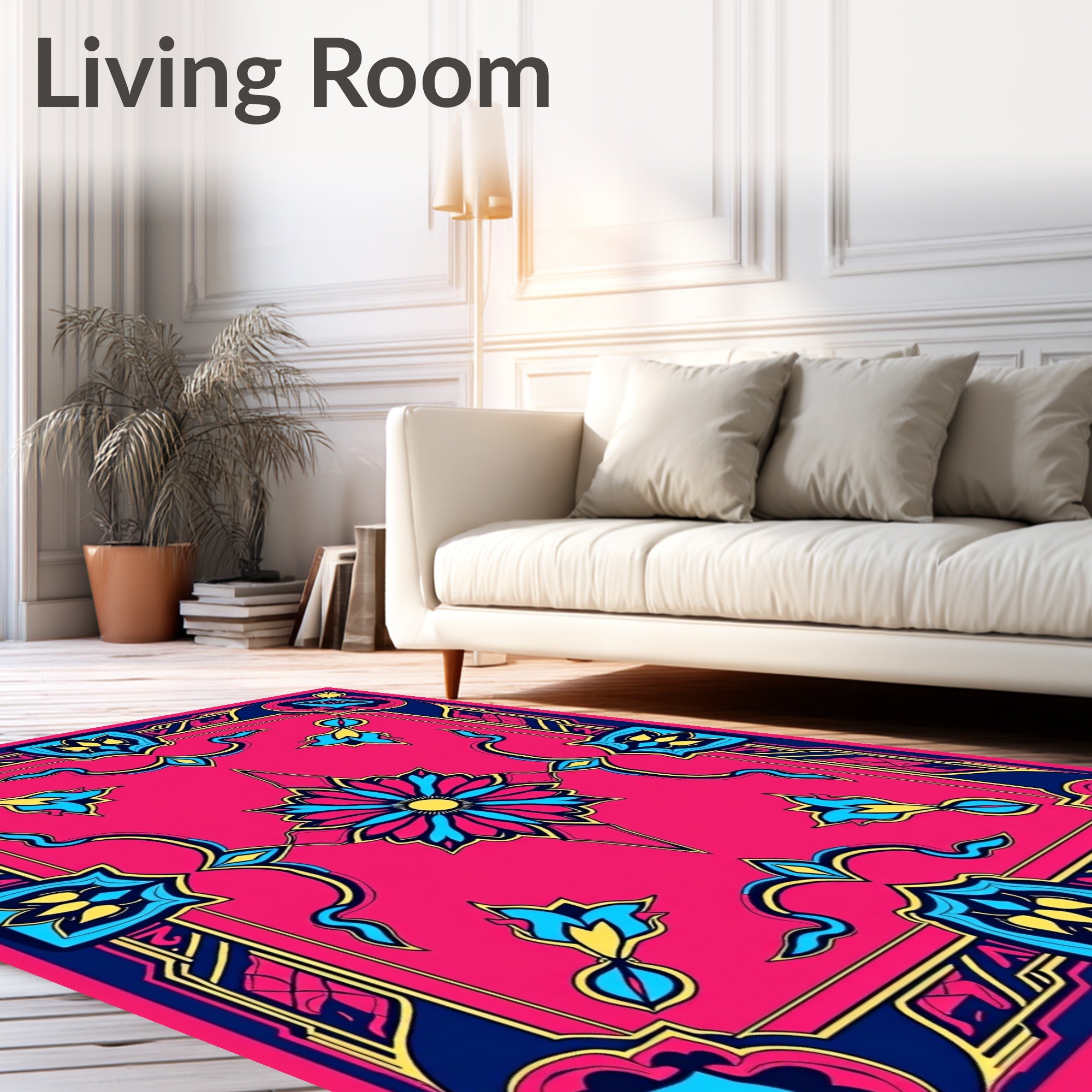 Vibrant Pink Blue Floral Medallion Rug