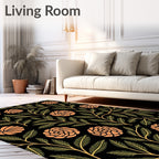 Terracotta Floral Foliage on Black Rug