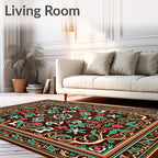 Rich Brown Floral Medallion Border Rug