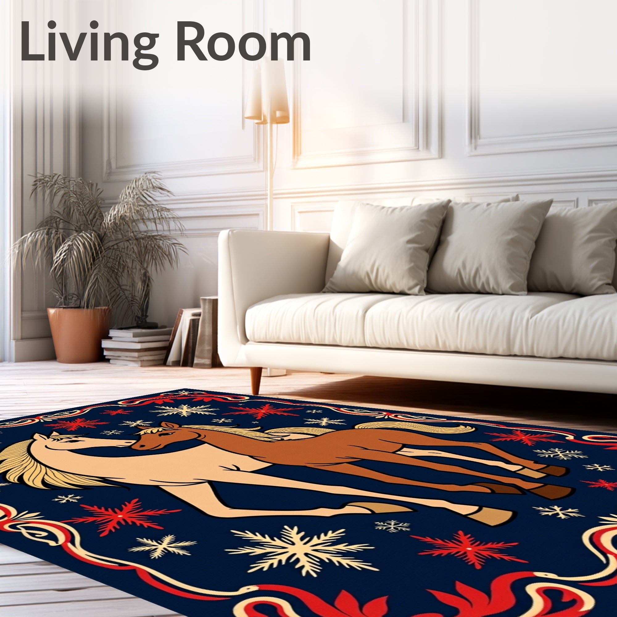 Two Horses Amidst Snowflakes Rug