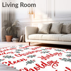 Red Holiday Holly Christmas Word Art Rug