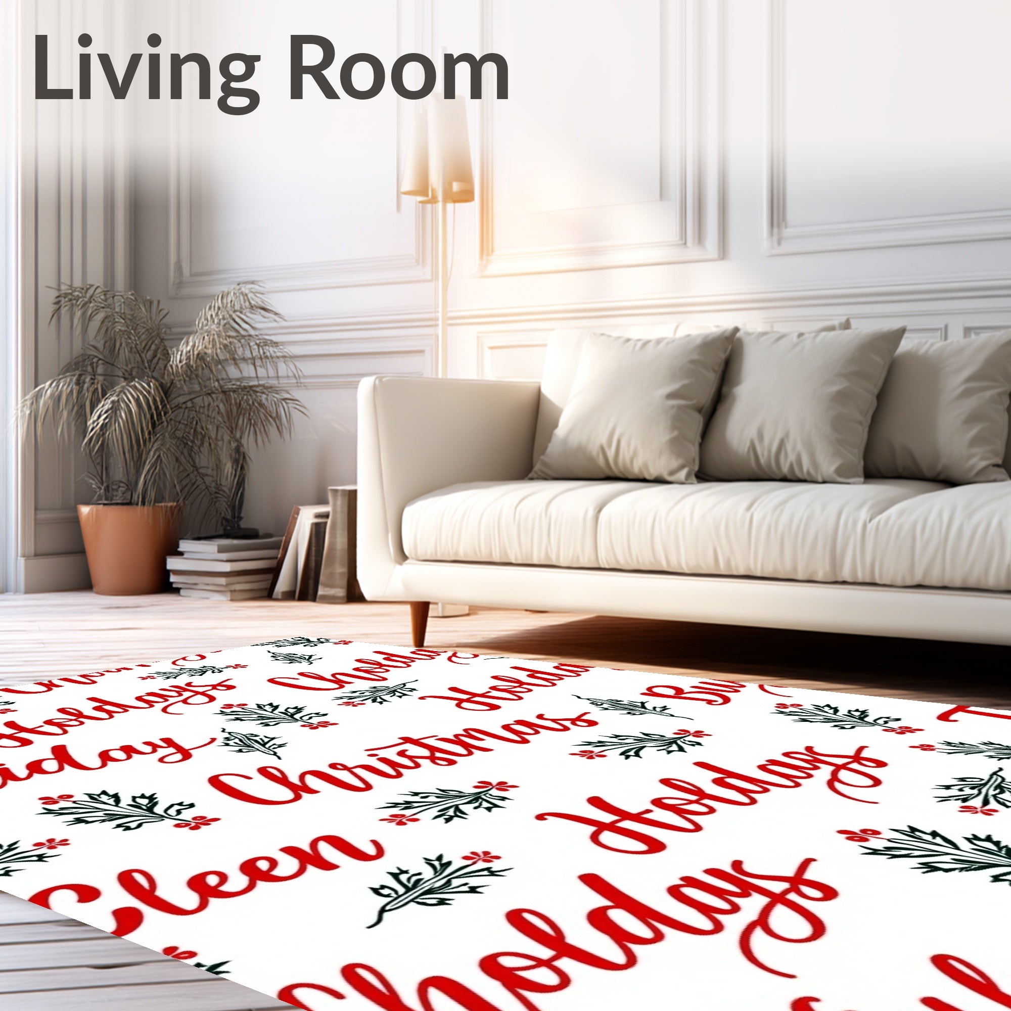 Red Holiday Holly Christmas Word Art Rug