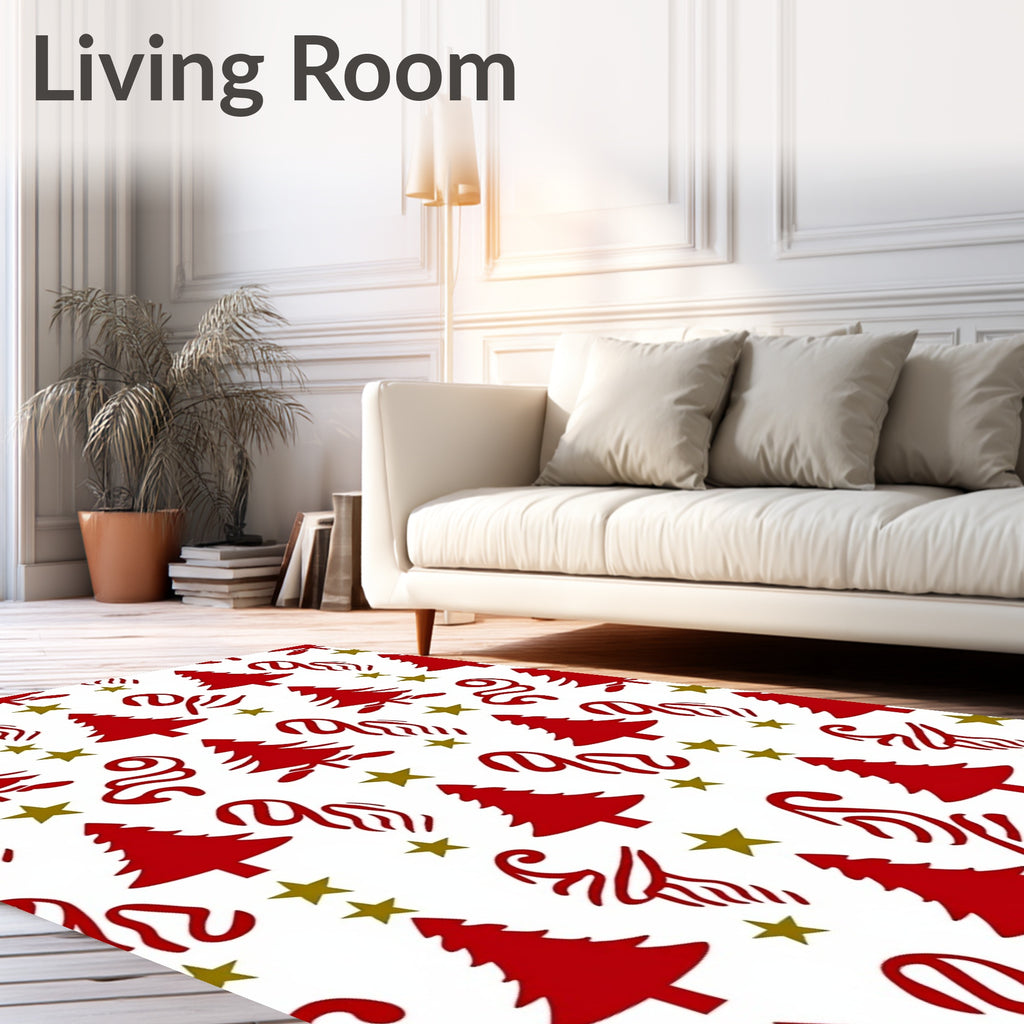 Crimson White Christmas Twirls Stars Rug