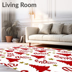 Crimson White Christmas Twirls Stars Rug