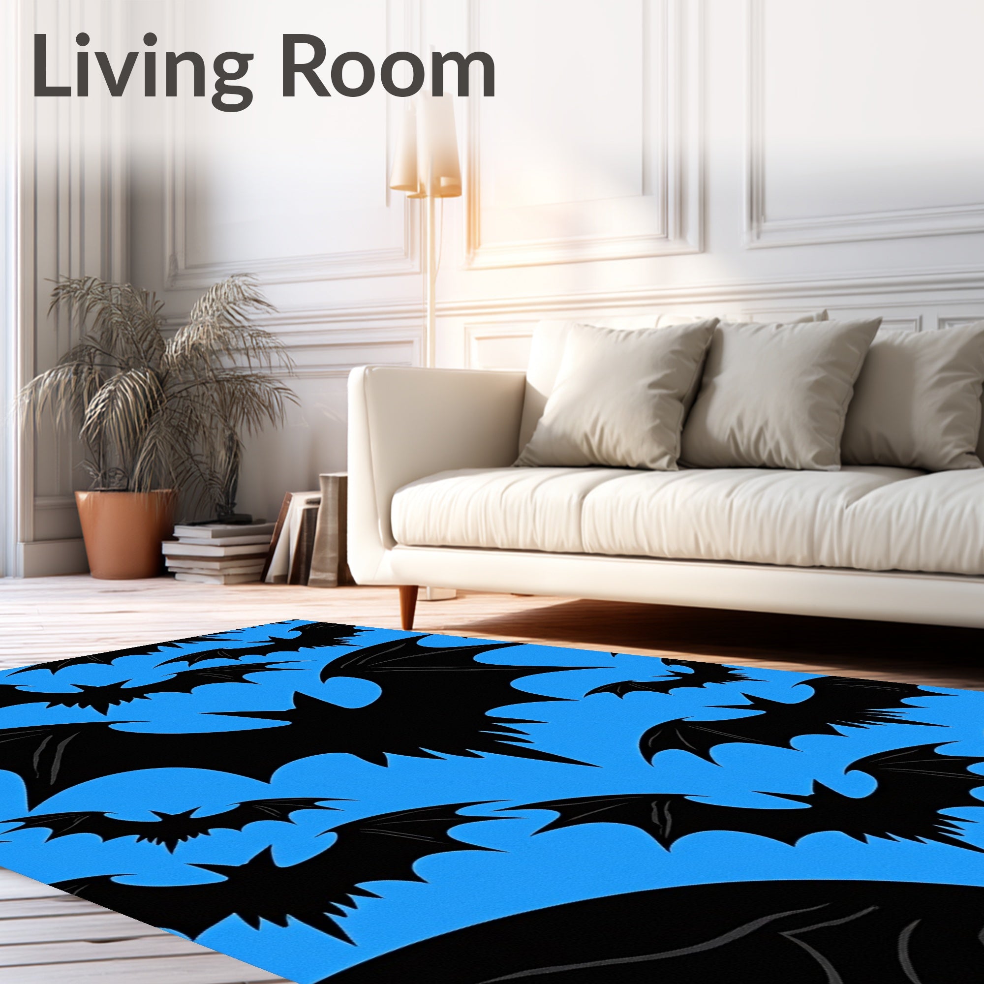 Black Bats Against Bright Blue Sky Rug